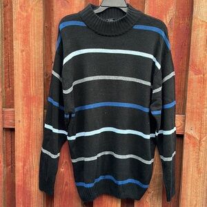 Bluez Men's Black and Blue Striped Sweater Size XL
